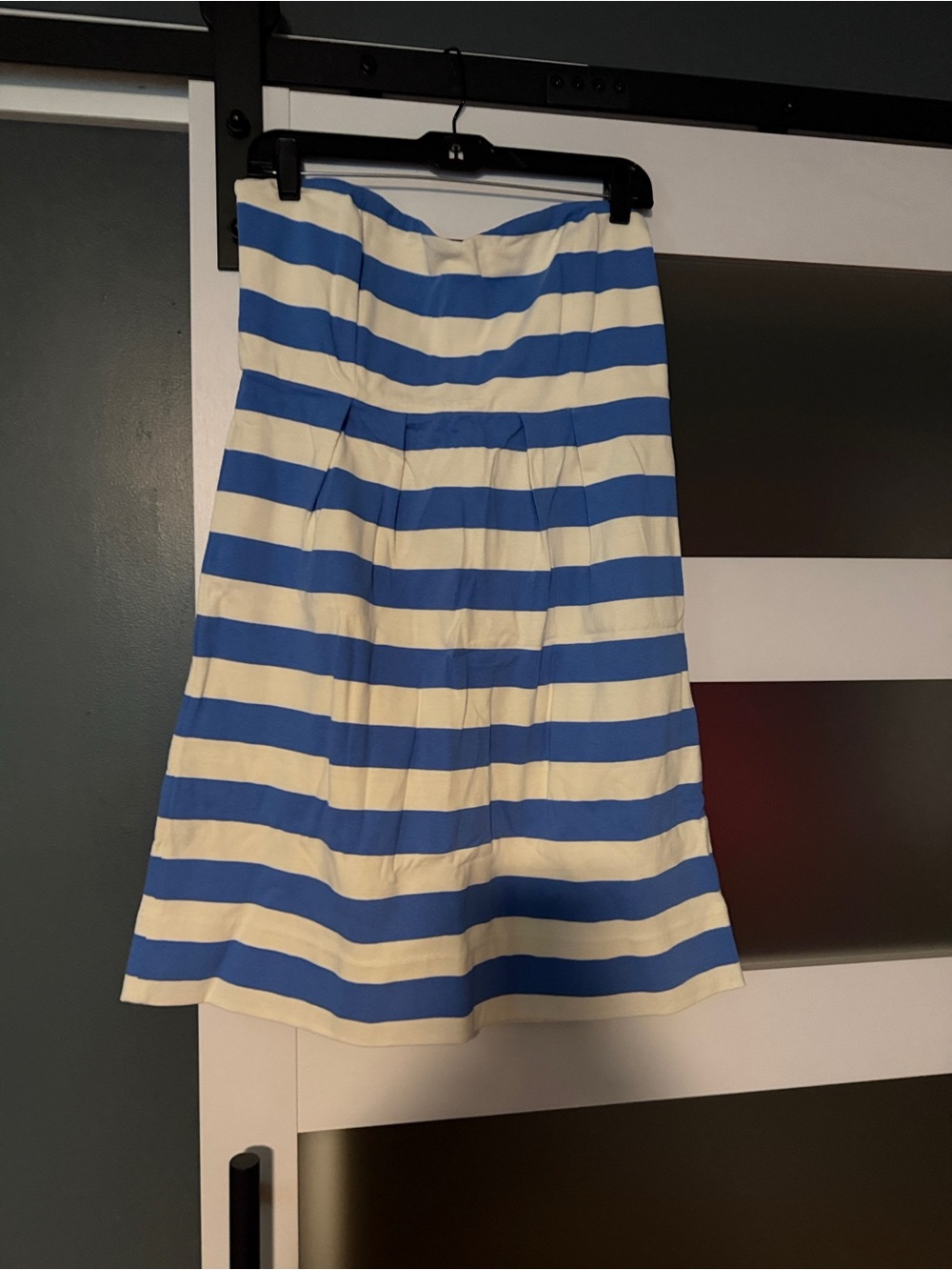 J. Crew Blue and White Stripe Strapless Dress